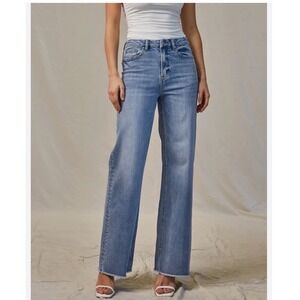 Mica Denim Light Wash High Rise Wide Leg Raw Hem Jeans Size 25 MDP-W3160